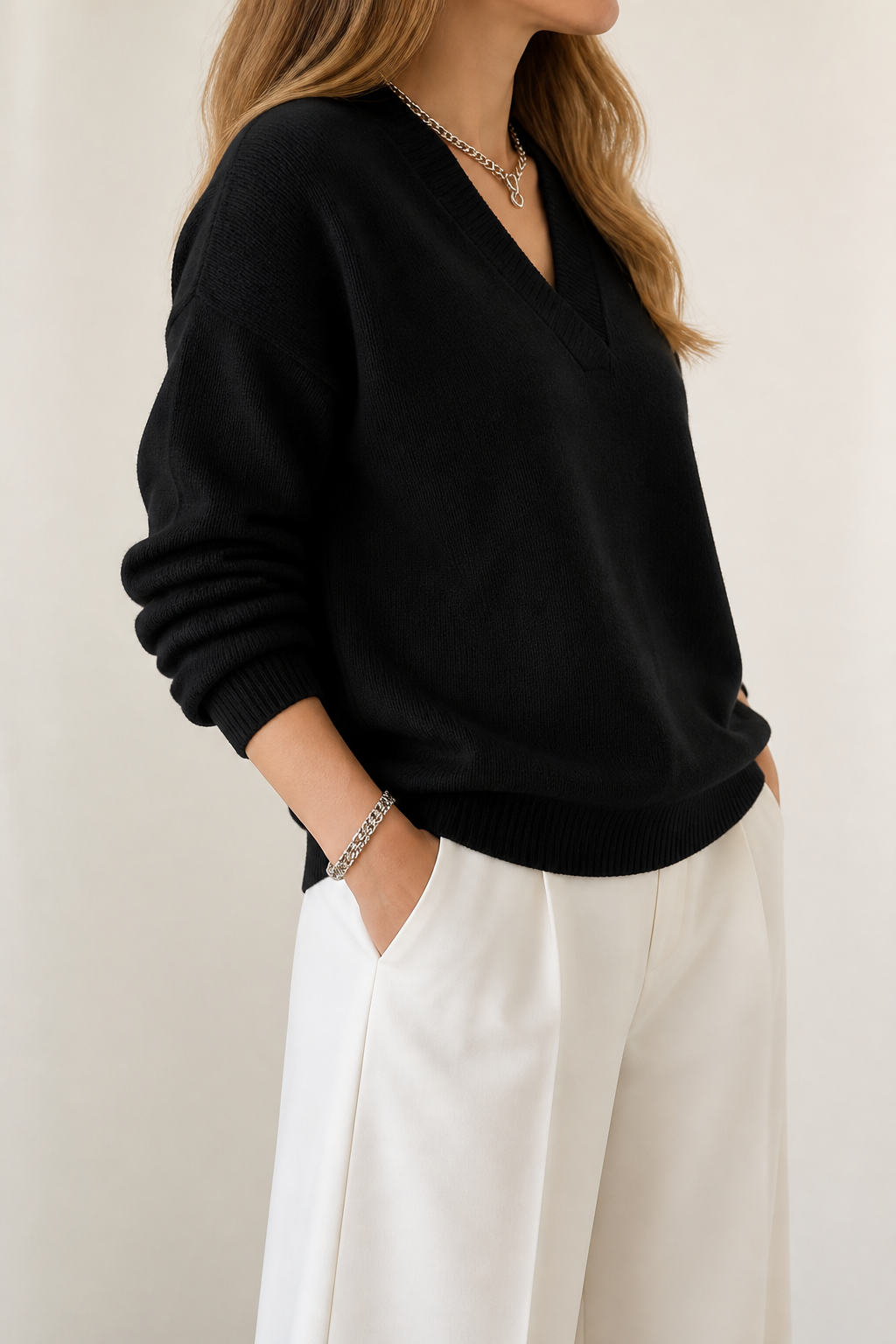 Softline | Ribbed V-Neck Knit Sweater – Casual Comfort for Women