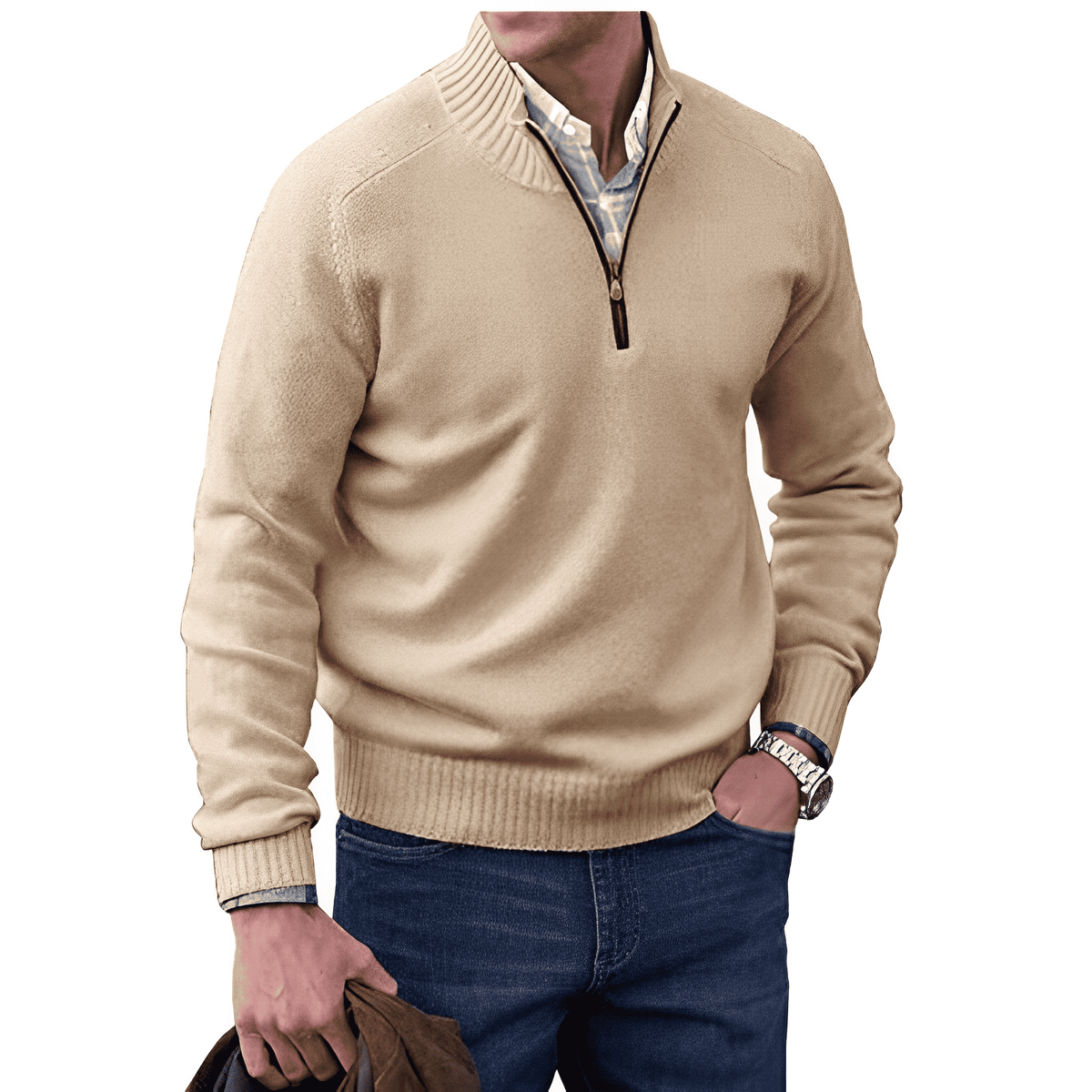 David | Cashmere Sweater – Eleganter Zip-Up Stil für Herren