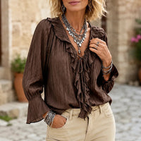 Claudia | Stilvolle und luftige Crinkle-Bluse mit V-Ausschnitt
