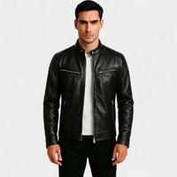 David | Moderne und schmal geschnittene Herren Bikerjacke mit Stehkragen
