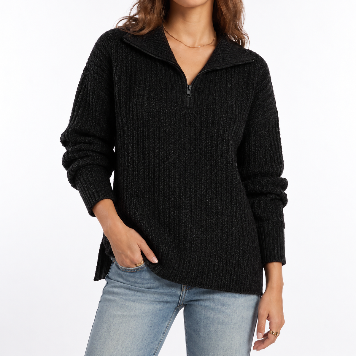 Knit Sweater | Textured Quarter Zip Pullover für Frauen
