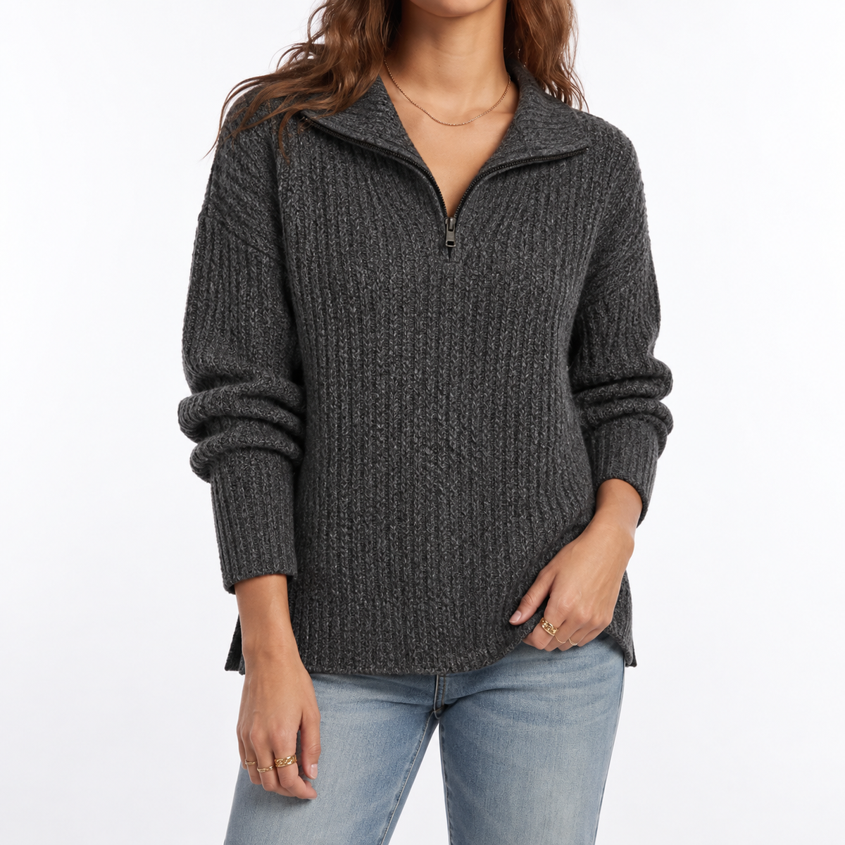 Knit Sweater | Textured Quarter Zip Pullover für Frauen
