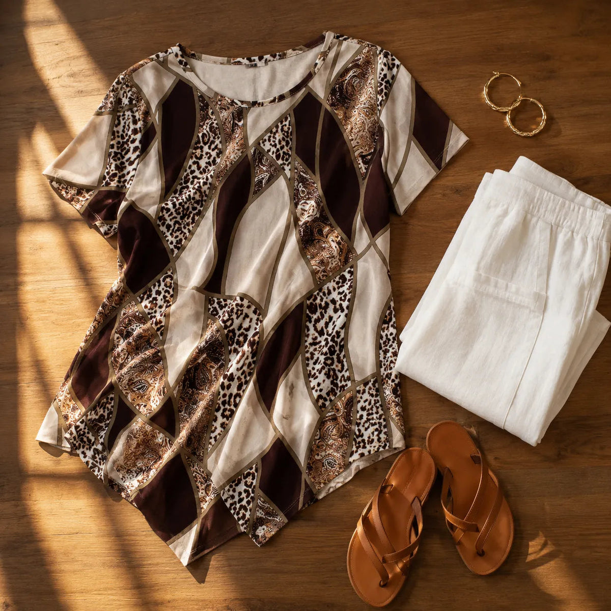 Velora | Asymmetrisches Hemd – Leoprint und Paisleymuster für Frauen