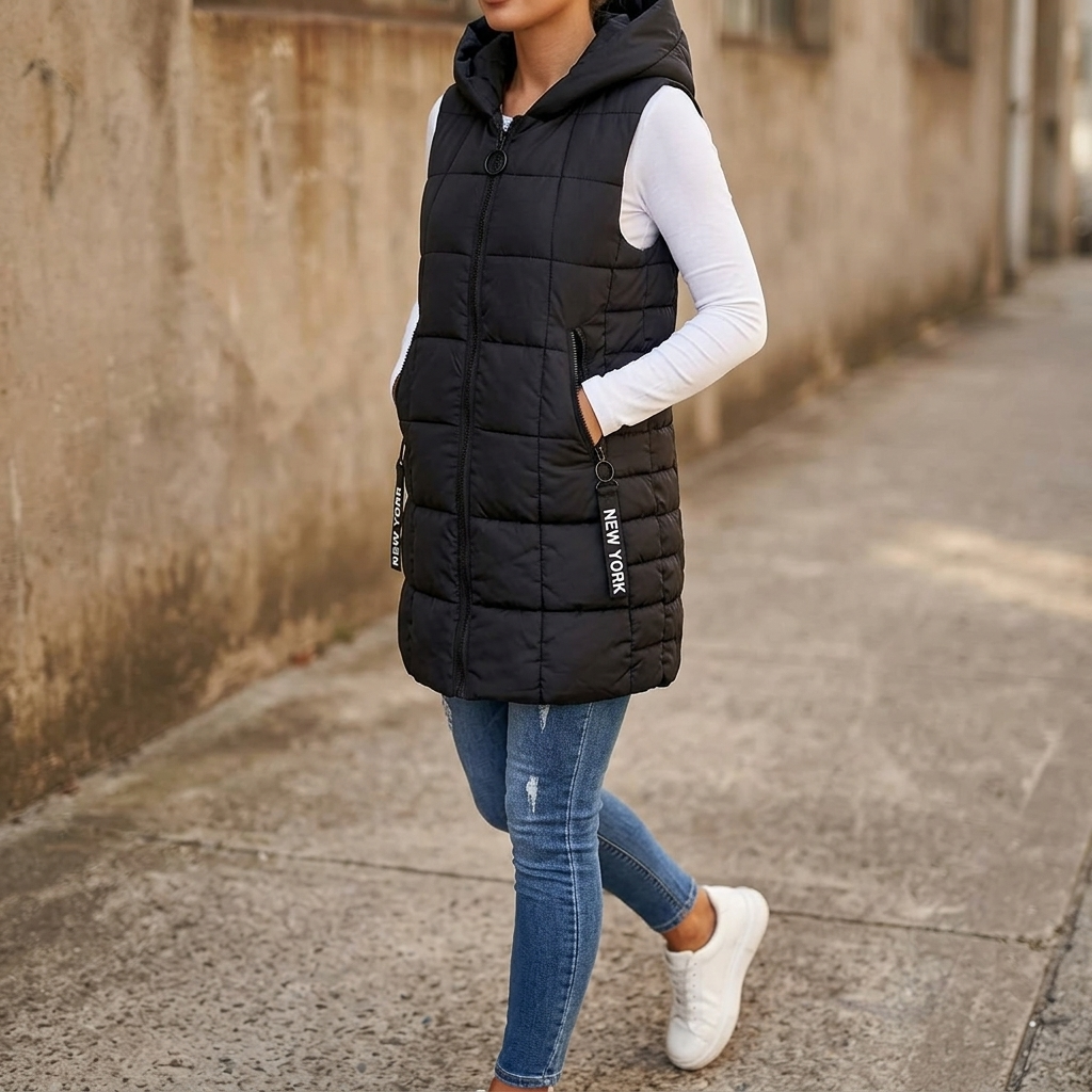 Covara | Long Quilted Puffer Vest - Met Capuchon voor Vrouwen