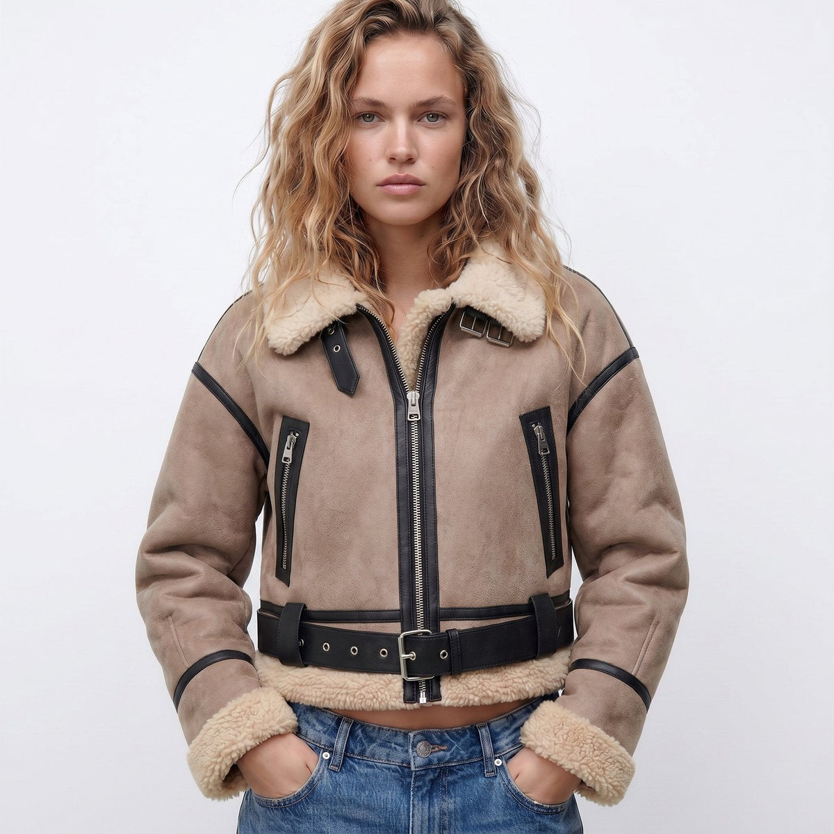 Elfriede | Bomber Jacke – Luxus Doppelseitiges Lammfell für Damen