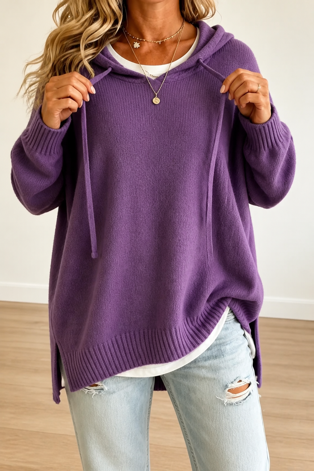 Wearbella | Hooded Knit Sweater – Zachte Dropped Shoulder Stijl voor Vrouwen