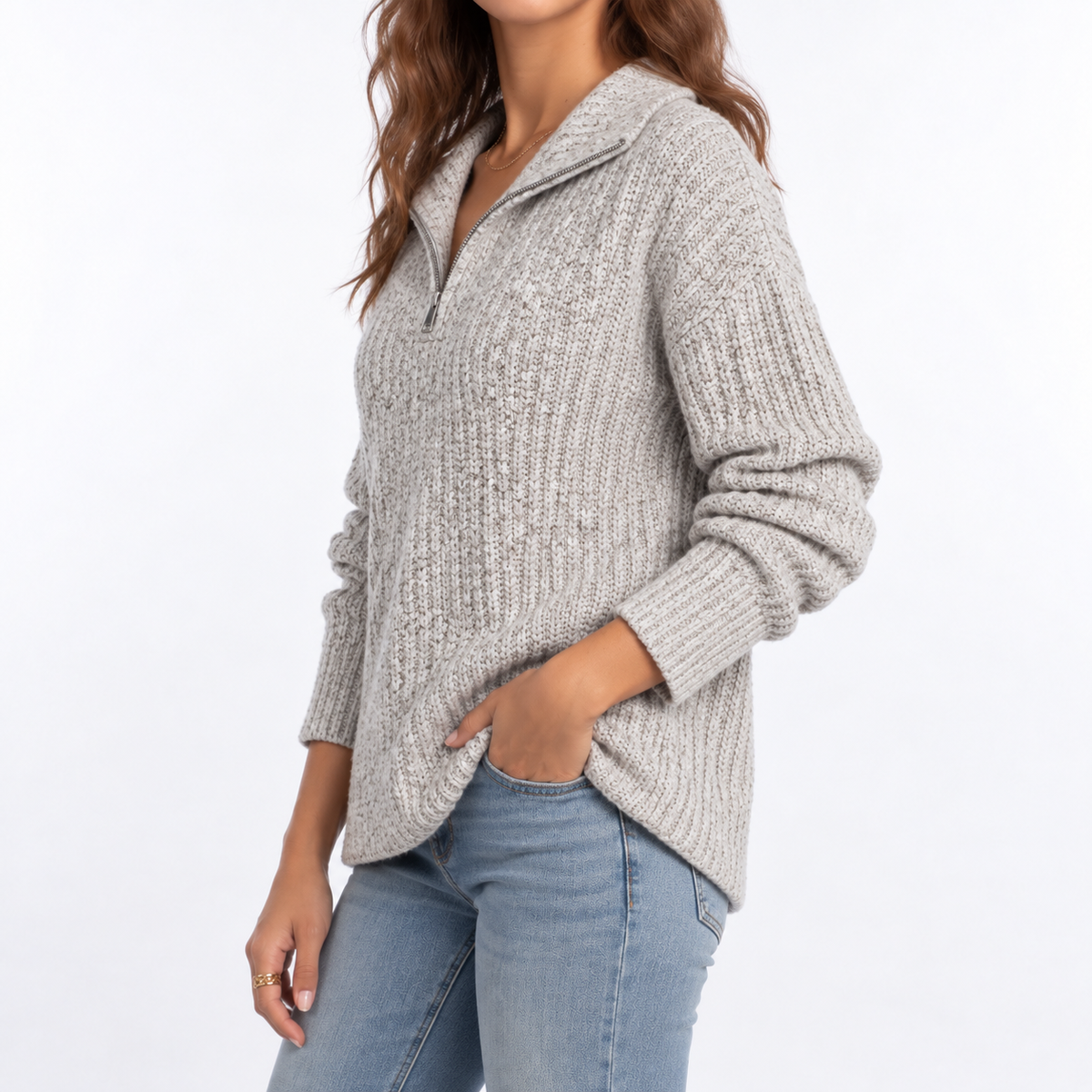 Knit Sweater | Textured Quarter Zip Pullover für Frauen