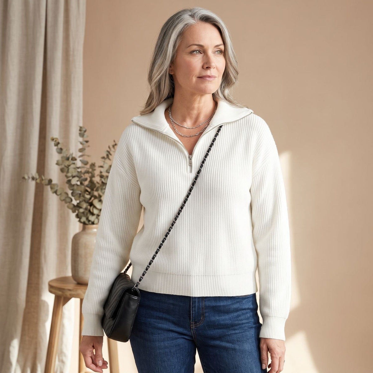 Mia | Halb-Zip Pullover Sweater – Damen Ribbed Design