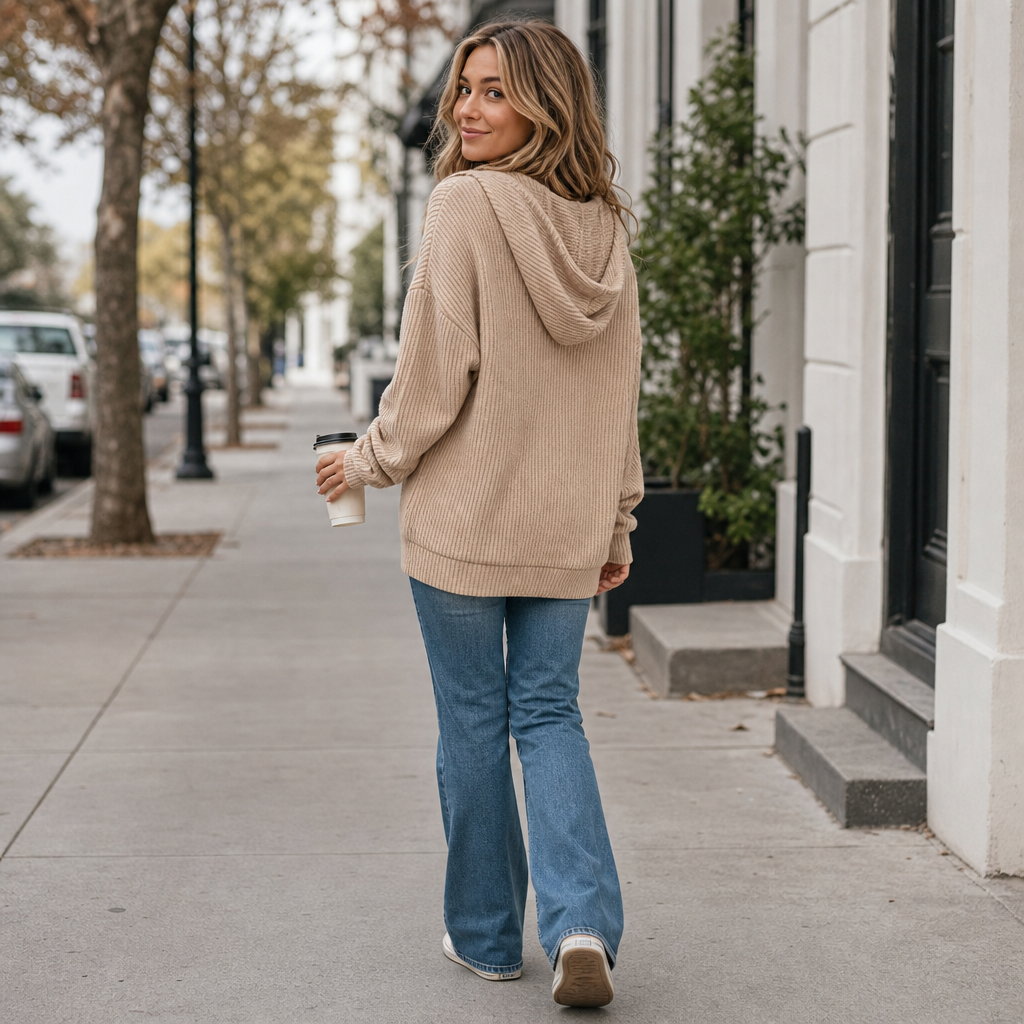 Wovella | Ribbed Knit Hoodie Sweater – Warm en Casual