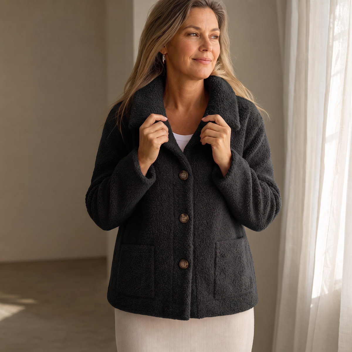 Ariane | Curly Faux-Fur Jacket – Bequeme Knopf-Front-Style für Damen