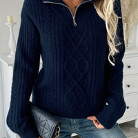 Lina | Edler Strickpullover mit Zopfmuster mit halbem Reißverschluss