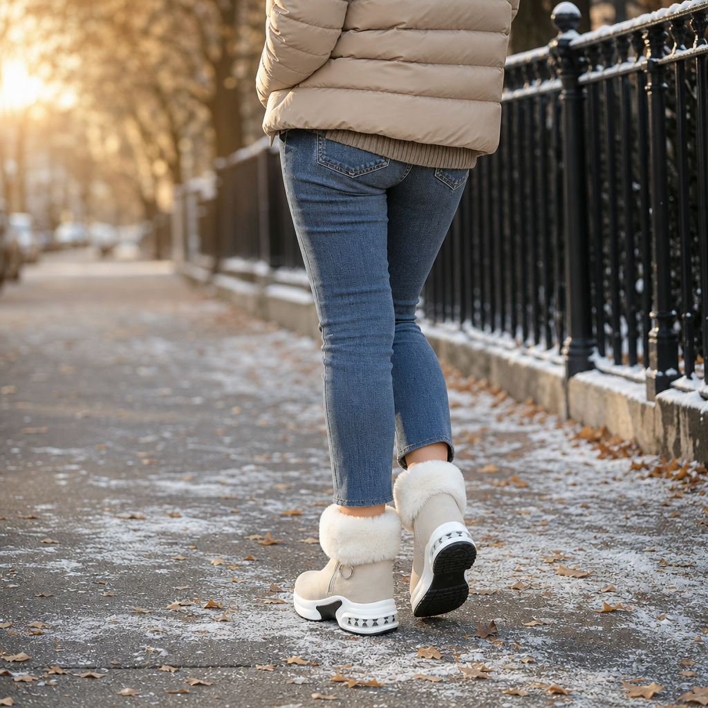 Veluna | Chunky Ankle Boots mit Kunstfellbund für Frauen