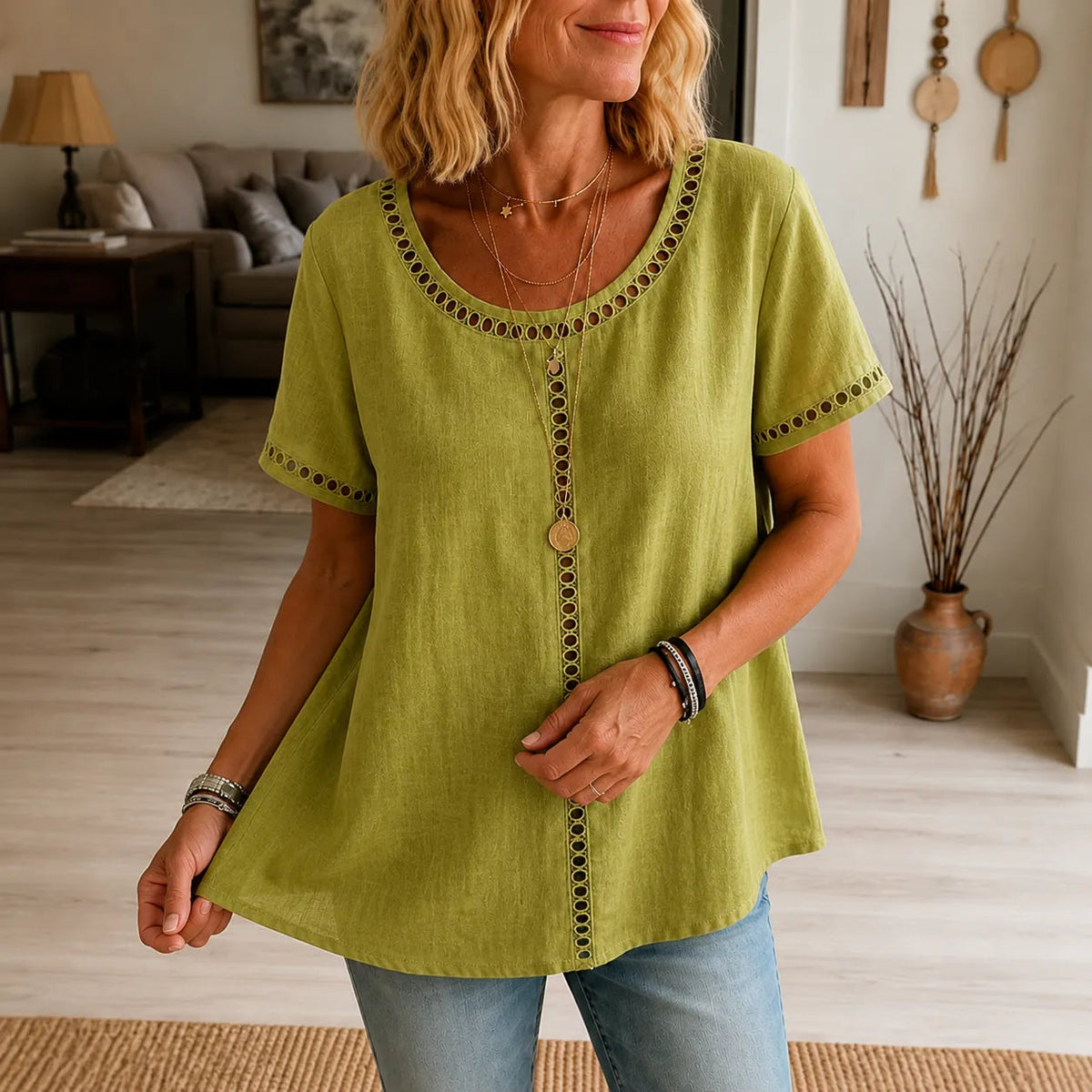Marellia | Tunika-Top – Boho Stil mit Offener Spitze für Frauen