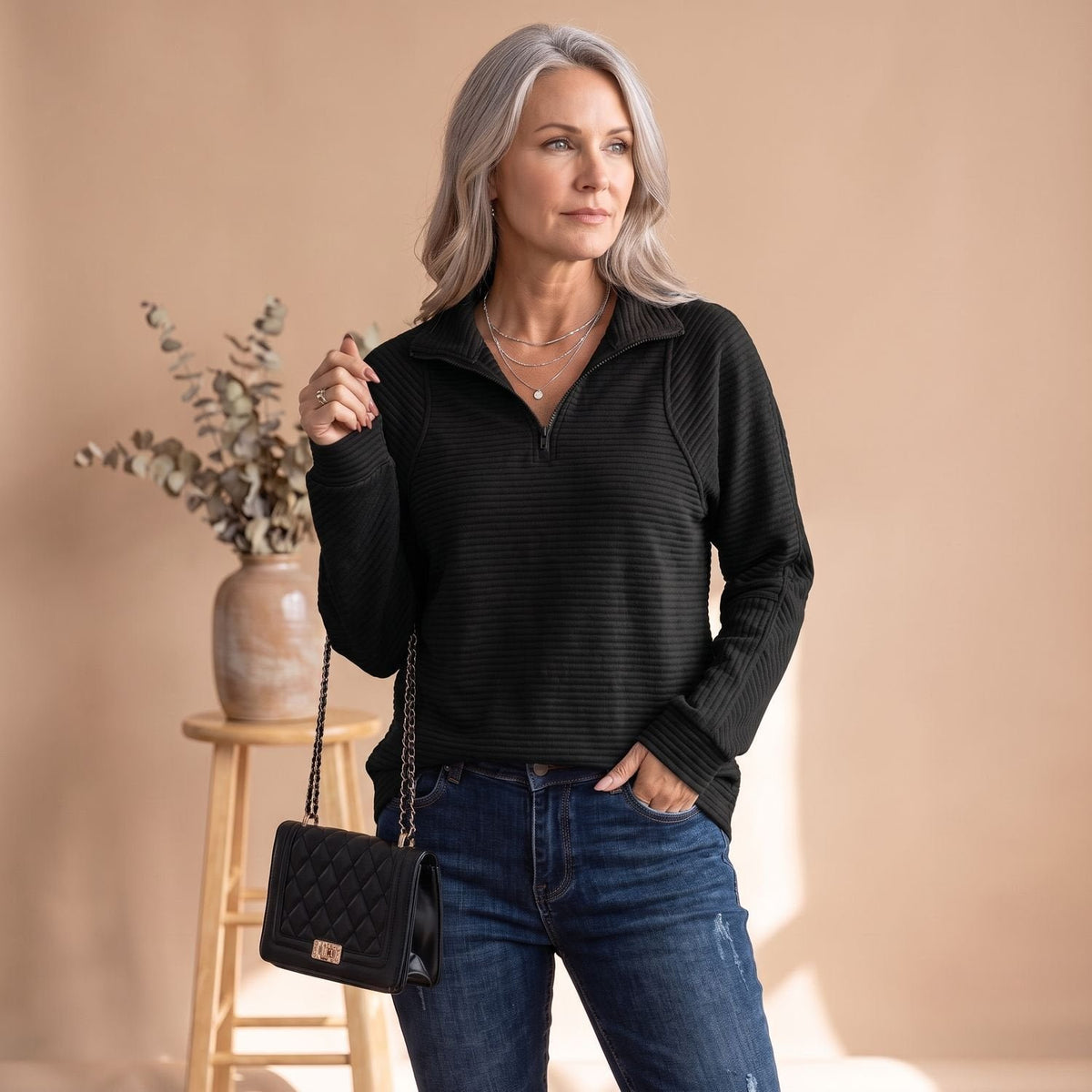 Mia | Halb-Zip Pullover Sweater – Damen Ribbed Design